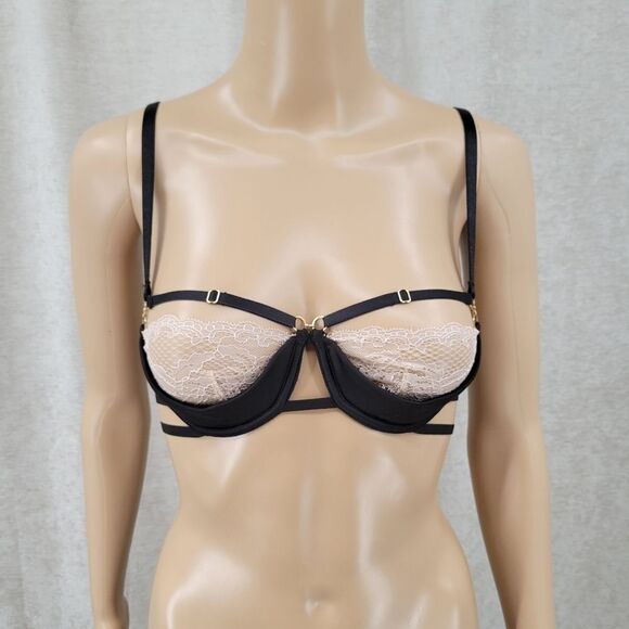 ANN Summers Black Strappy Cage Balconette with Cream/Nude Lace - Picture 4 of 12